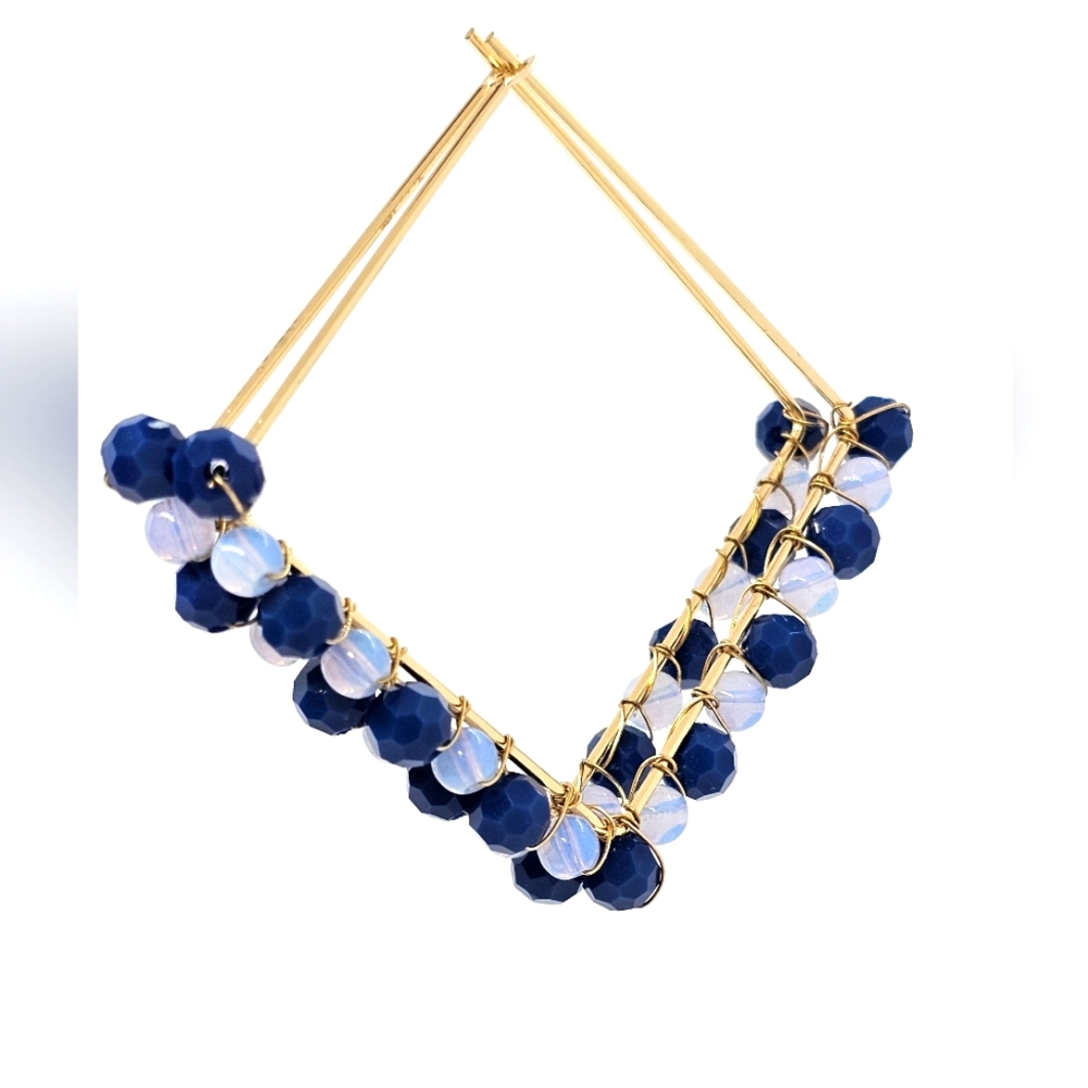 NWT Bluebird 2 Tone Blue on Gold Metal Square Hoop Earrings